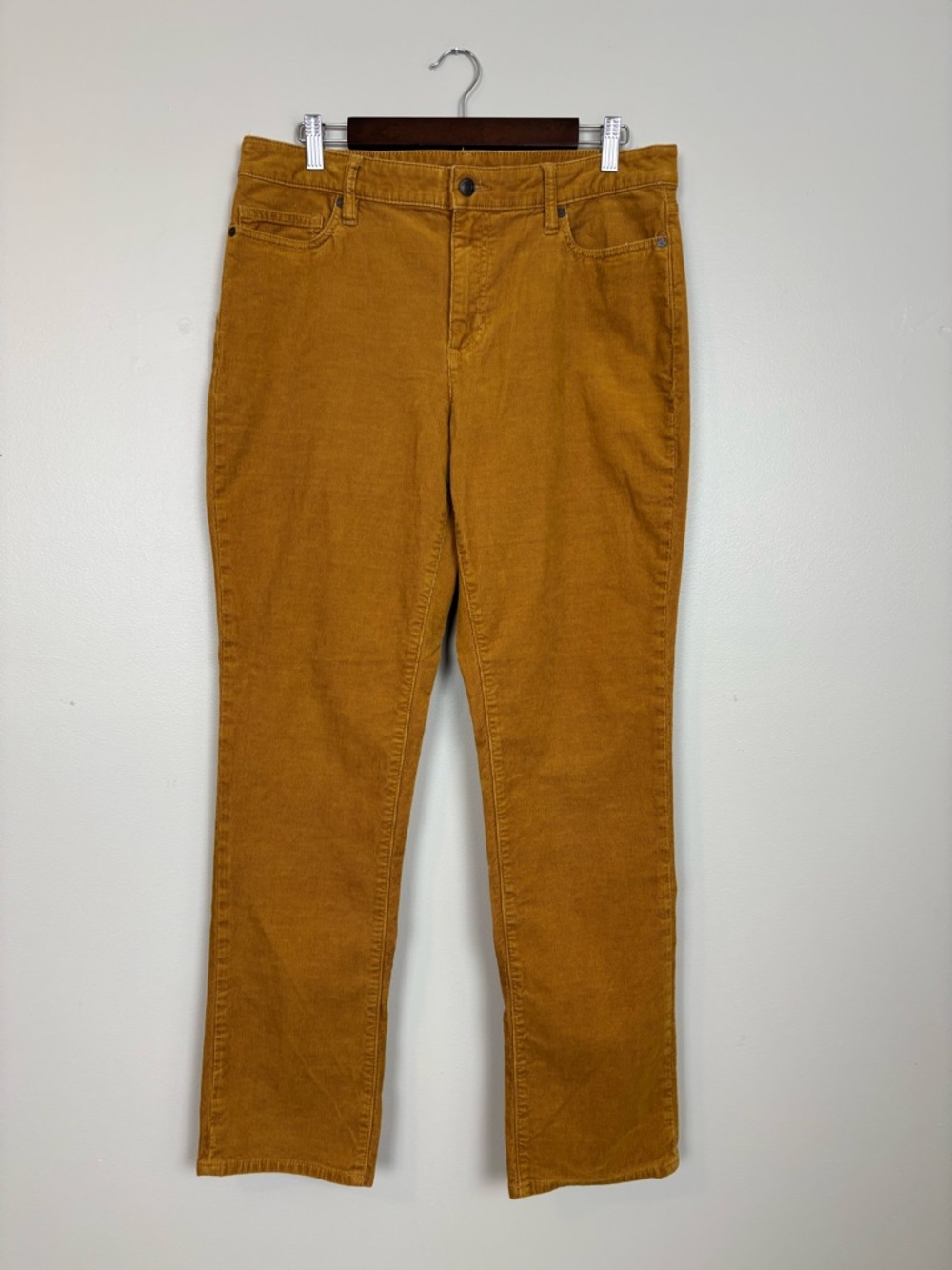 Lands End Straight Leg Corduroy Pants Womens 12 in Golden Brown Mustard Yellow